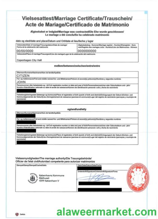 Denmark international marriage certificate